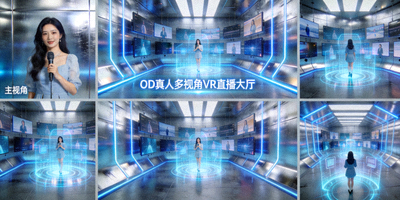 OD真人多视角VR直播大厅 - 如同置身未来战舰指挥中心，可自由切换视角观看真人互动